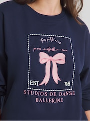 Simply Be Blue Bow Print Supersoft Sweatshirt Lounge Set - Image 3 of 4