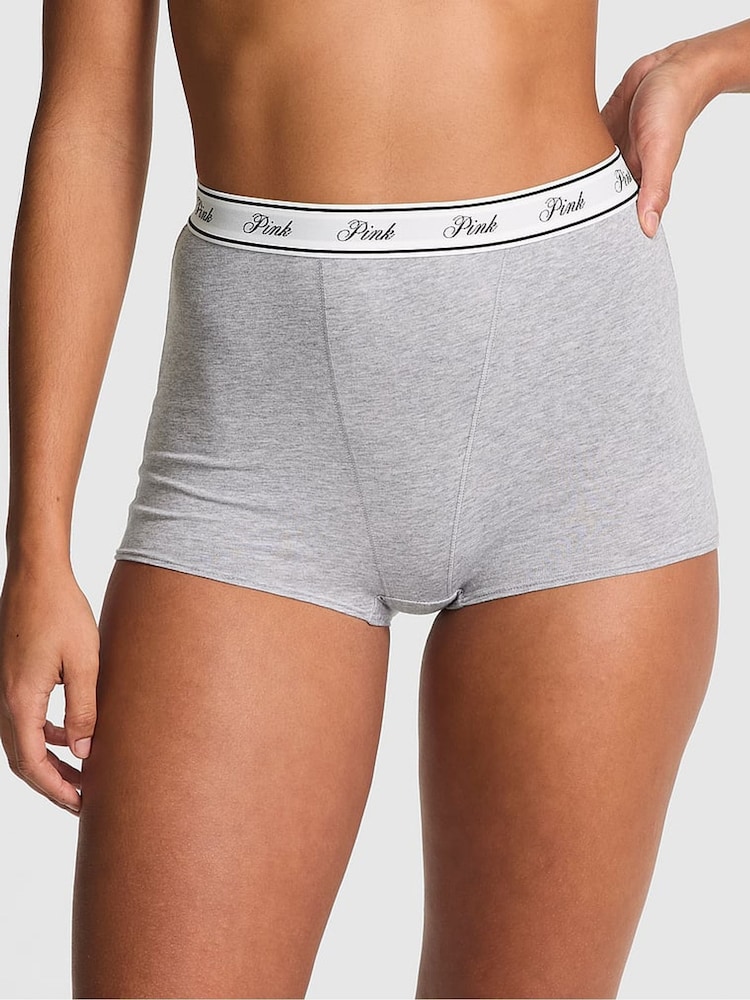 Victoria's Secret PINK Grey Heather High Waist Cotton Logo Boyshort Knickers - Image 1 of 2 Victoria's Secret PINK Grey Heather High Waist Cotton Logo Boyshort Knickers - Image 1 of 2