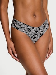 Victoria's Secret Black Sketch Floral Thong Knickers - Image 1 of 3