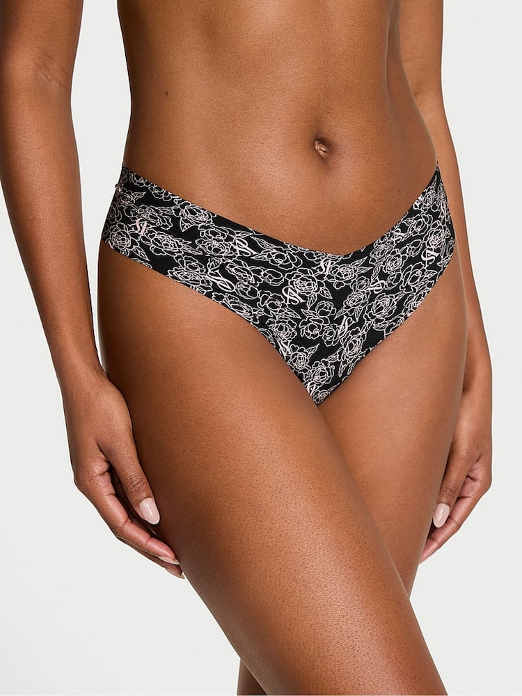 Victoria's Secret Black Sketch Floral Thong Knickers - Image 1 of 3