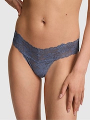 Victoria's Secret PINK Dusty Iris Blue Thong Cotton Lace Trim Knickers - Image 1 of 2