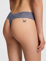 Victoria's Secret PINK Dusty Iris Blue Thong Cotton Lace Trim Knickers - Image 2 of 2