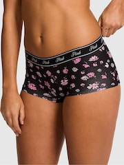 Victoria's Secret PINK Black Ditsy Floral Print Short Cotton Logo Knickers - Image 1 of 2