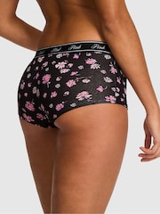 Victoria's Secret PINK Black Ditsy Floral Print Short Cotton Logo Knickers - Image 2 of 2