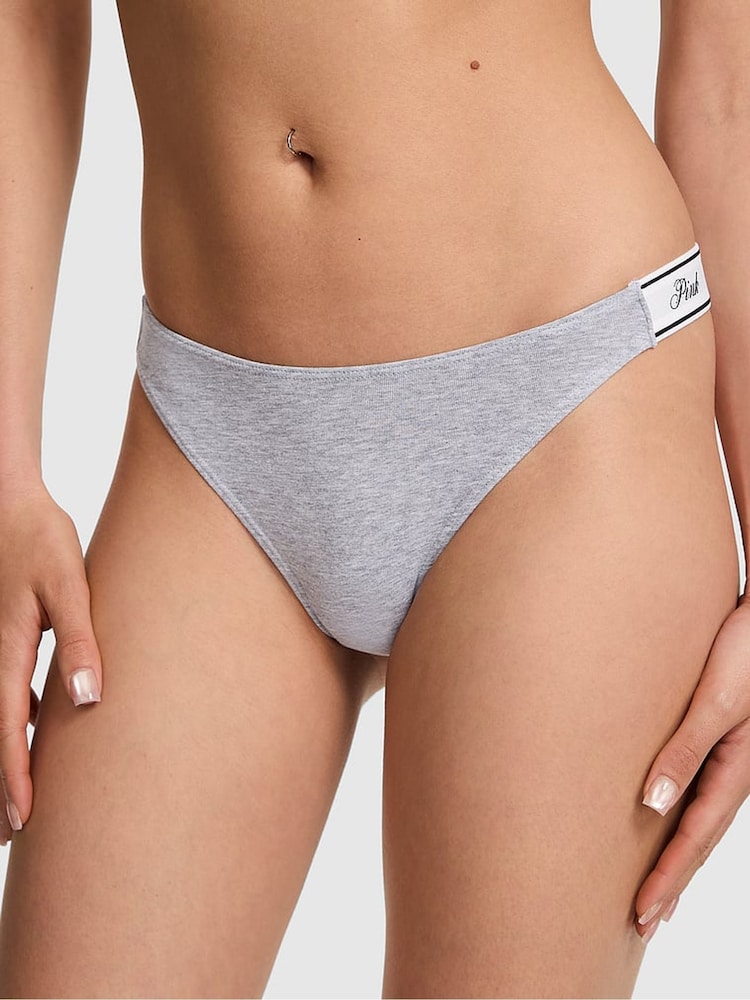 Victoria's Secret PINK Grey Heather Thong Cotton Logo Knickers - Image 1 of 2