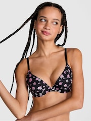 Victoria's Secret PINK Black Floral Print Push Up Bra - Image 1 of 4