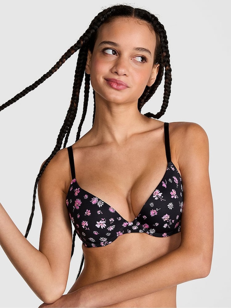 Victoria's Secret PINK Black Floral Print Push Up Bra - Image 1 of 4