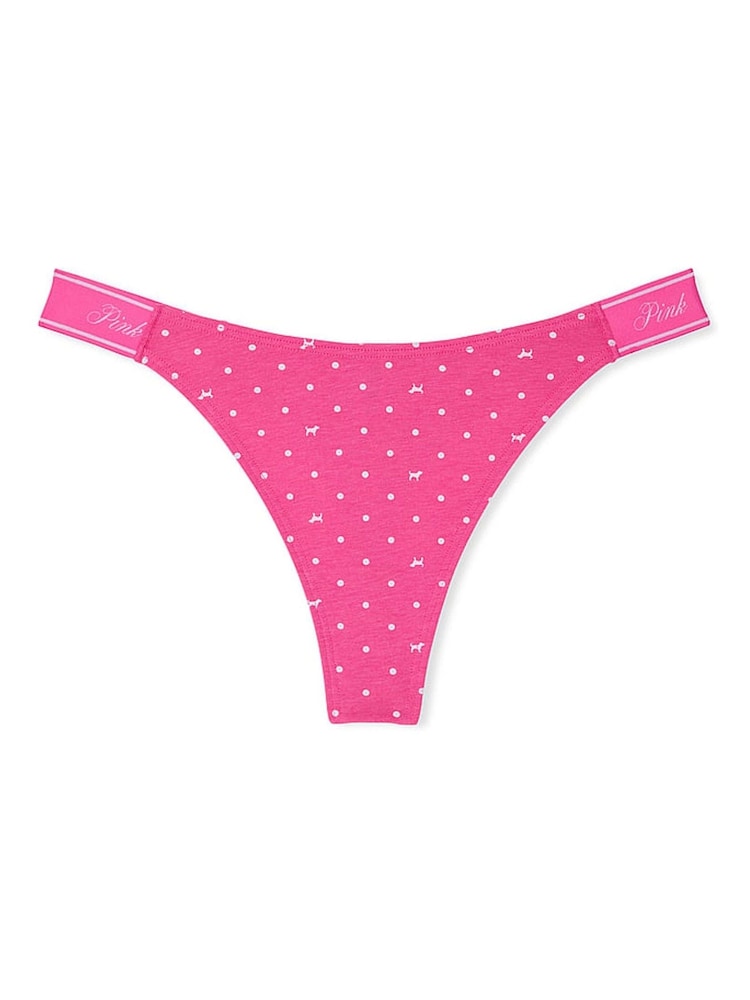Victoria's Secret PINK Pink Gossip Dot Thong Cotton Logo Knickers - Image 3 of 3