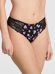 Victoria's Secret PINK Black Floral Lace Thong Knickers - Image 1 of 3