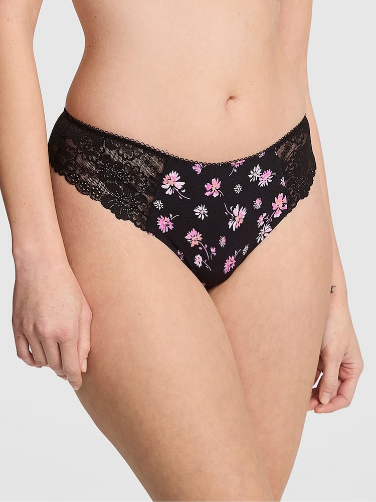 Victoria's Secret PINK Black Floral Lace Thong Knickers - Image 1 of 3