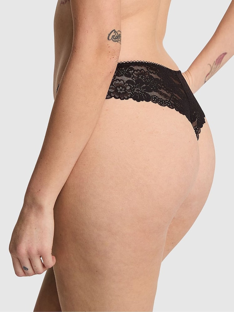 Victoria's Secret PINK Black Floral Lace Thong Knickers - Image 2 of 3