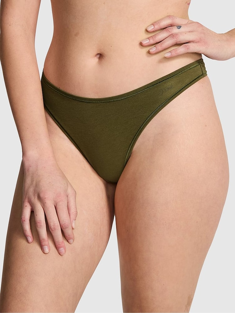 Victoria's Secret PINK Olive Green Thong Cotton Knickers - Image 1 of 2 Victoria's Secret PINK Olive Green Thong Cotton Knickers - Image 1 of 2
