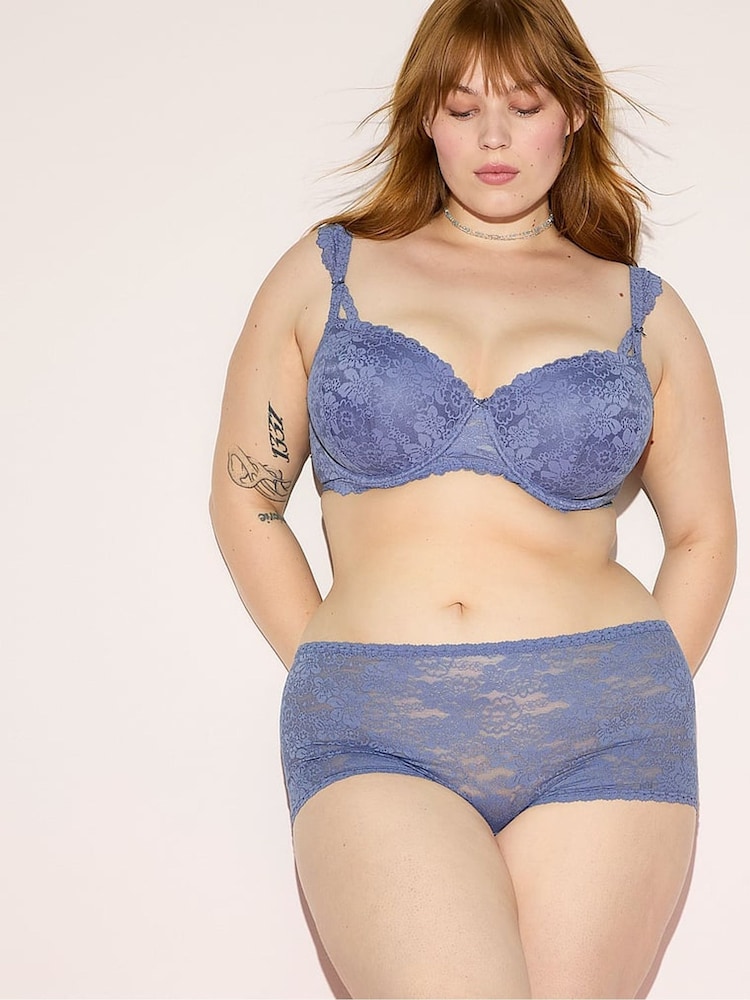 Victoria's Secret PINK Dusty Iris Blue Short Floral Lace Knickers - Image 4 of 4