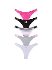 PINK Purple/Grey/Pink/Black Thong 5 Pack Knickers - Image 1 of 2