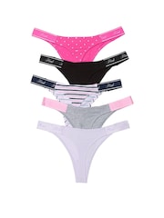 PINK Purple/Grey/Pink/Black Thong 5 Pack Knickers - Image 2 of 2