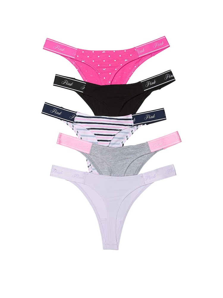 PINK Purple/Grey/Pink/Black Thong 5 Pack Knickers - Image 2 of 2