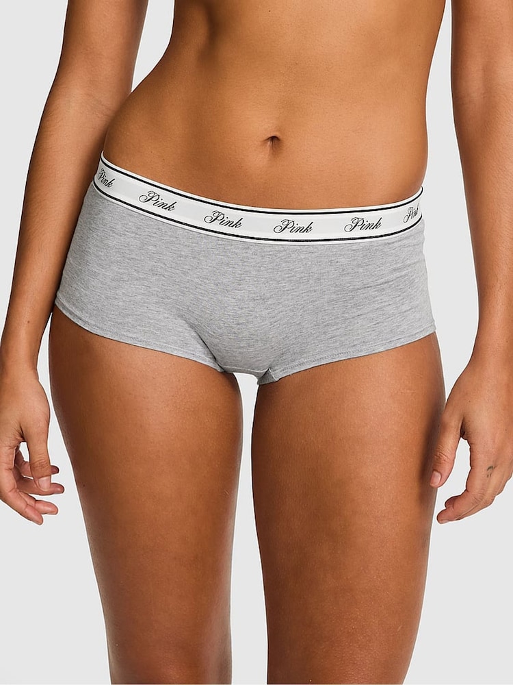 Victoria's Secret PINK Grey Heather Short Cotton Logo Knickers - Image 1 of 2