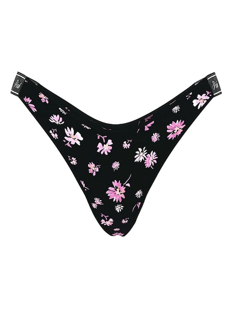 Victoria's Secret PINK Black Ditsy Floral Print Thong Cotton Logo Boyshort Knickers - Image 3 of 3