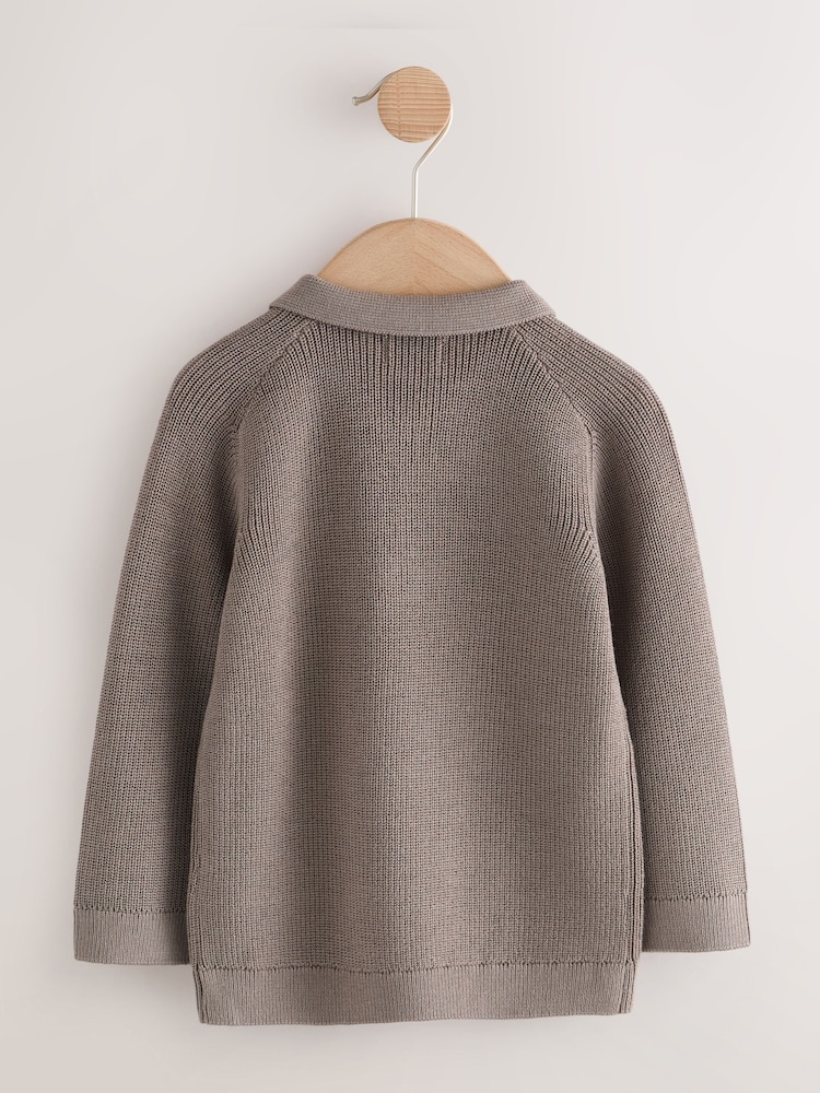 Mink Brown Long Sleeve Quarter Zip Knitted Polo Shirt (3mths-7yrs) - Image 2 of 4