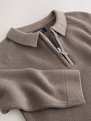 Mink Brown Long Sleeve Quarter Zip Knitted Polo Shirt (3mths-7yrs) - Image 4 of 4