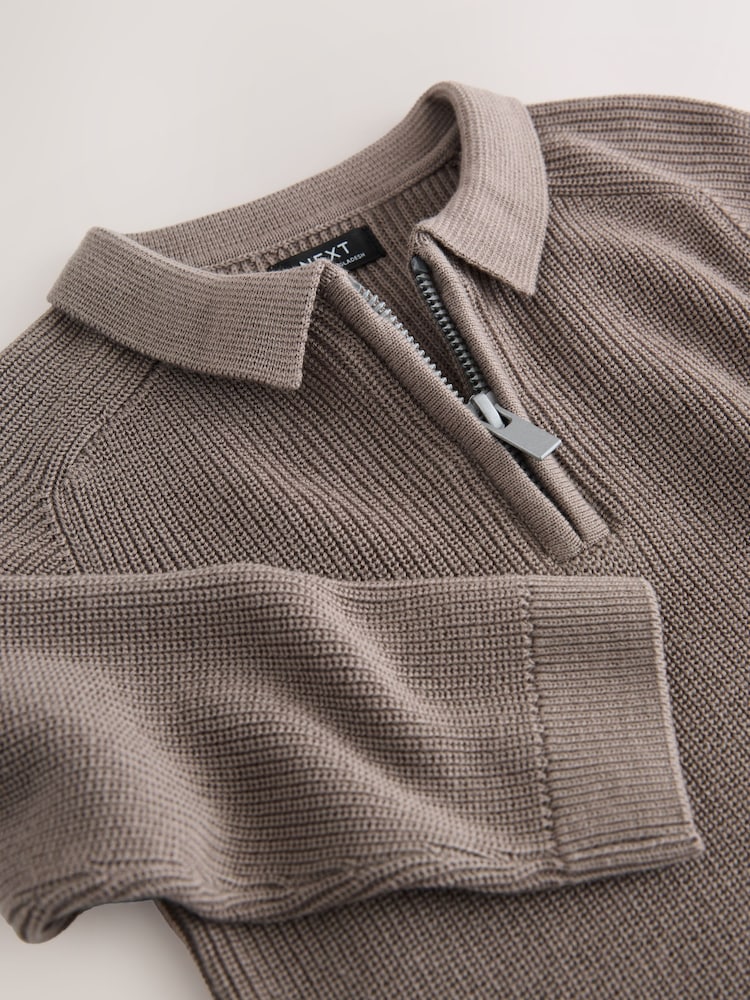 Mink Brown Long Sleeve Quarter Zip Knitted Polo Shirt (3mths-7yrs) - Image 4 of 4
