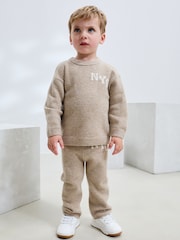 Neutral Knitted NYC Varsity Jumper and Joggers Set (3mths-7yrs) - Image 1 of 9