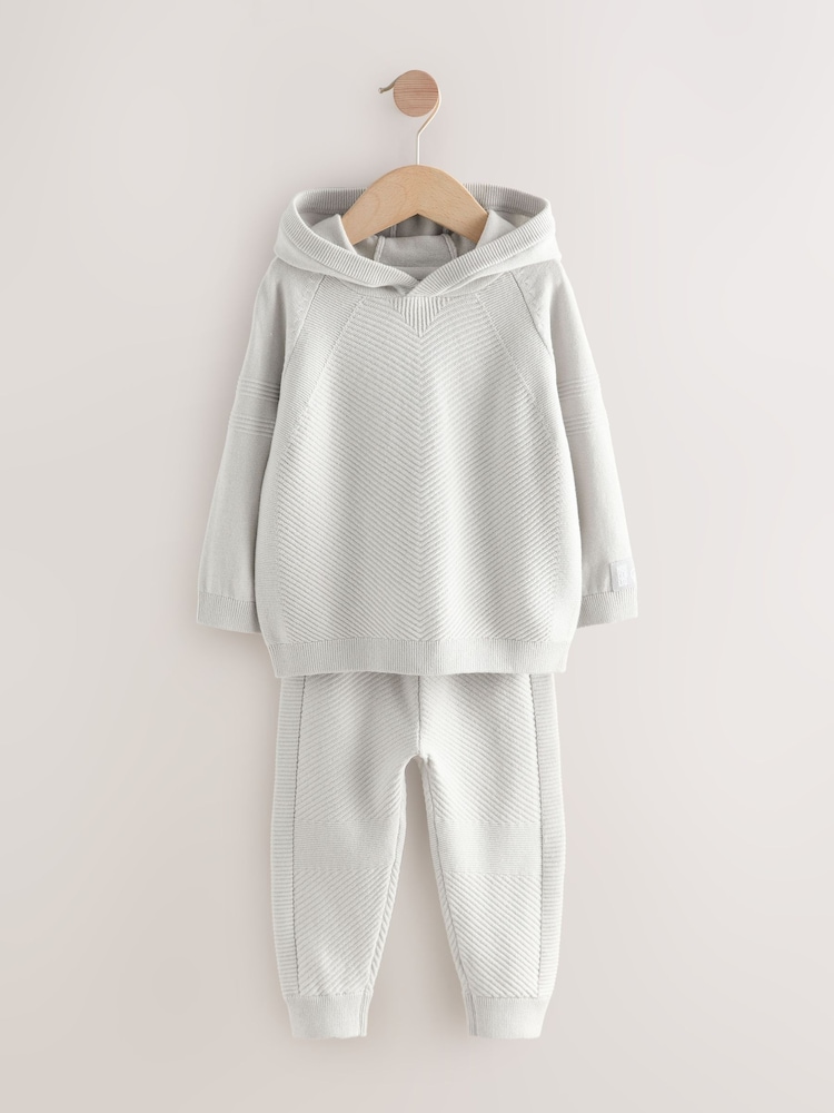 Light Grey Knitted Hoodie and Leggings Set (3mths-7yrs) - Image 1 of 5