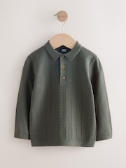 Dark Green Cable Knit Polo Shirt (3mths-7yrs) - Image 1 of 4