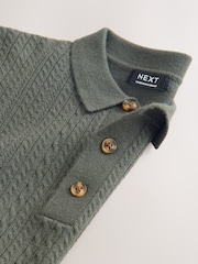 Dark Green Cable Knit Polo Shirt (3mths-7yrs) - Image 3 of 4