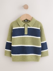 Green/Blue Knitted Stripe Rugby Polo Shirt (3mths-7yrs) - Image 1 of 4