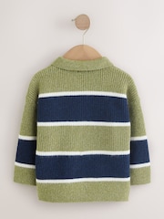 Green/Blue Knitted Stripe Rugby Polo Shirt (3mths-7yrs) - Image 2 of 4