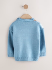 Blue Argyle Knitted Crew Neck Cotton Jumper (3mths-7yrs) - Image 2 of 4