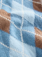 Blue Argyle Knitted Crew Neck Cotton Jumper (3mths-7yrs) - Image 3 of 4