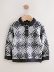 Navy Blue Argyle Knitted Polo Jumper (3mths-7yrs) - Image 1 of 4