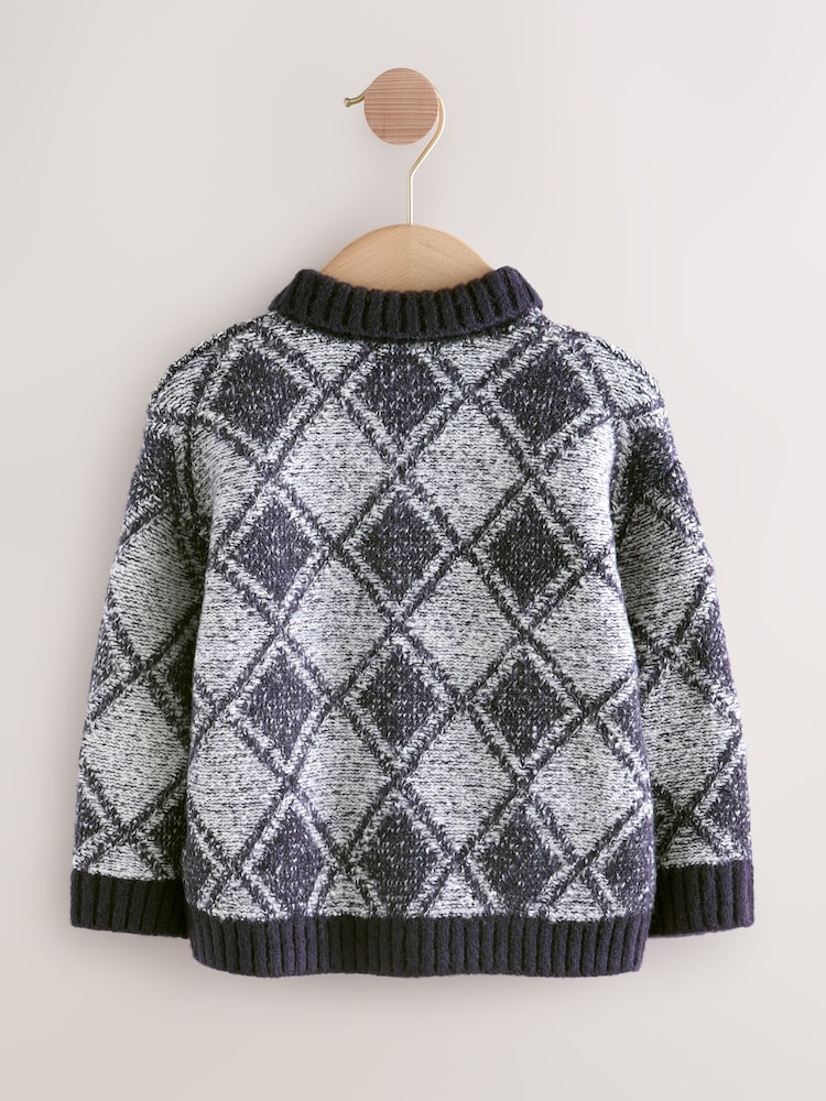 Navy Blue Argyle Knitted Polo Jumper (3mths-7yrs) - Image 2 of 4