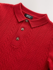 Red Cable Knit Polo Shirt (3mths-7yrs) - Image 3 of 4