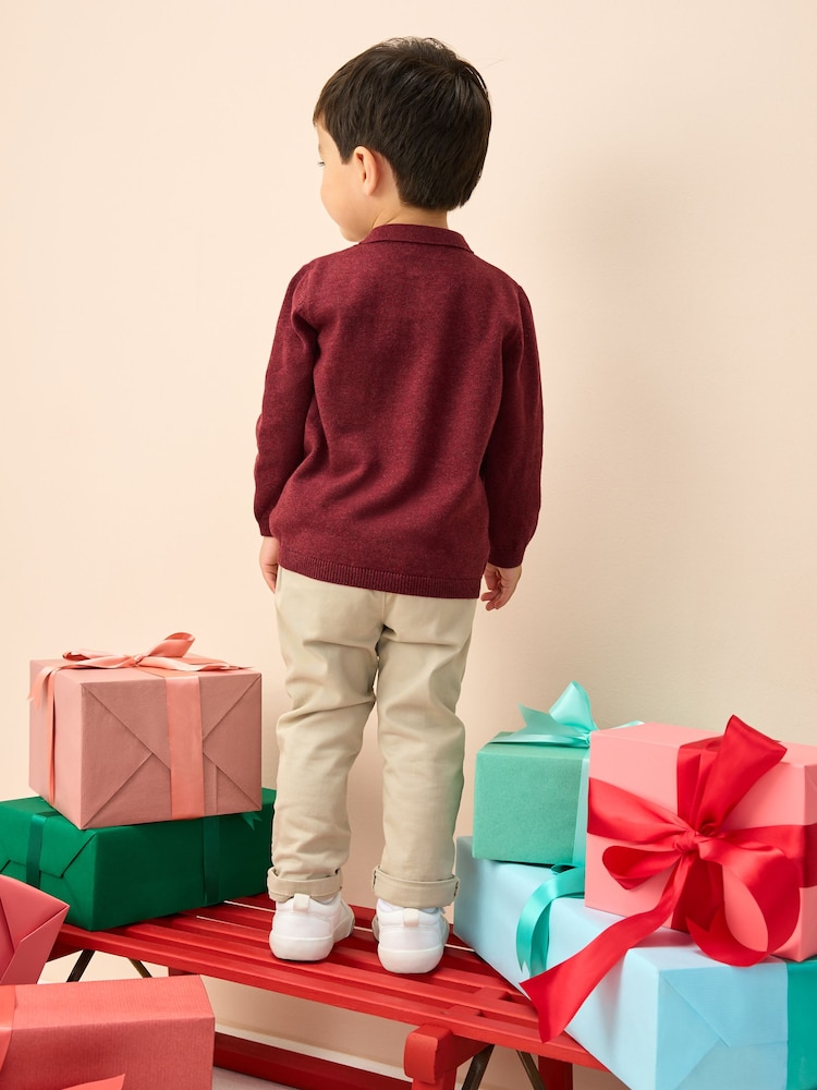 Plum Purple All Over Embroidered Knitted Christmas Polo Shirt (3mths-7yrs) - Image 2 of 7