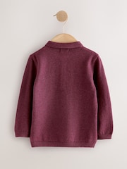 Plum Purple All Over Embroidered Knitted Christmas Polo Shirt (3mths-7yrs) - Image 5 of 7