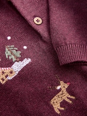 Plum Purple All Over Embroidered Knitted Christmas Polo Shirt (3mths-7yrs) - Image 7 of 7