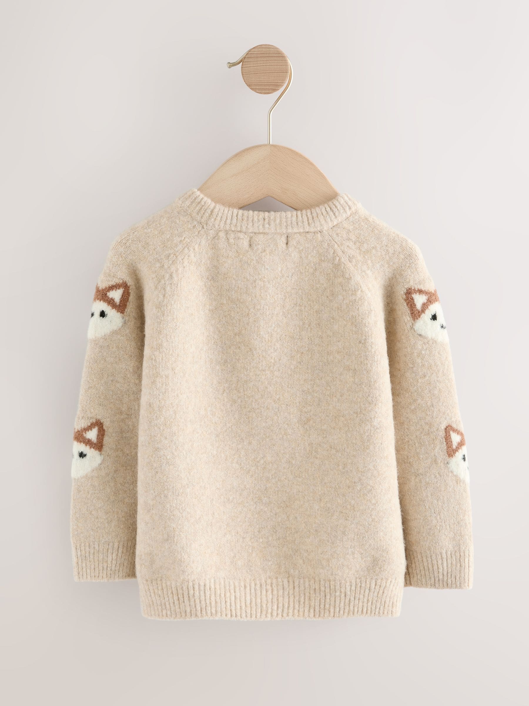 Buy Neutral Fox Print Knitted Crew Neck Jumper (3mths-7yrs) from