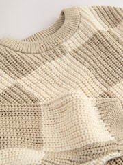 Neutral Checkerboard Knitted Crew Neck Jumper (3mths-7yrs) - Image 4 of 4