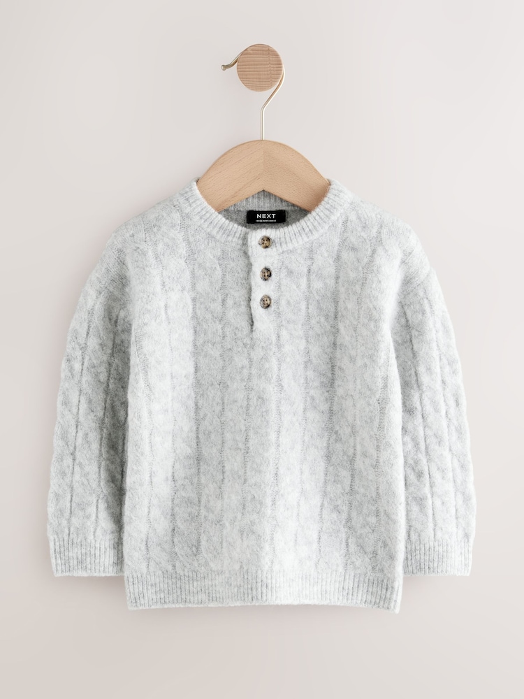 Grey Knitted Henley Jumper (3mths-7yrs) - Image 1 of 4