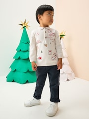 Cream All Over Embroidered Knitted Christmas Polo Shirt (3mths-7yrs) - Image 2 of 7