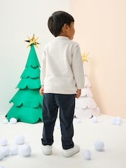 Cream All Over Embroidered Knitted Christmas Polo Shirt (3mths-7yrs) - Image 3 of 7