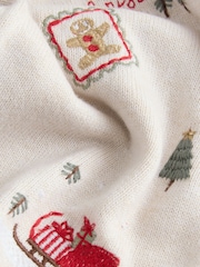 Cream All Over Embroidered Knitted Christmas Polo Shirt (3mths-7yrs) - Image 6 of 7