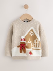 Neutral Gingerbread House Knitted Christmas Jumper (3mths-7yrs) - Image 4 of 7