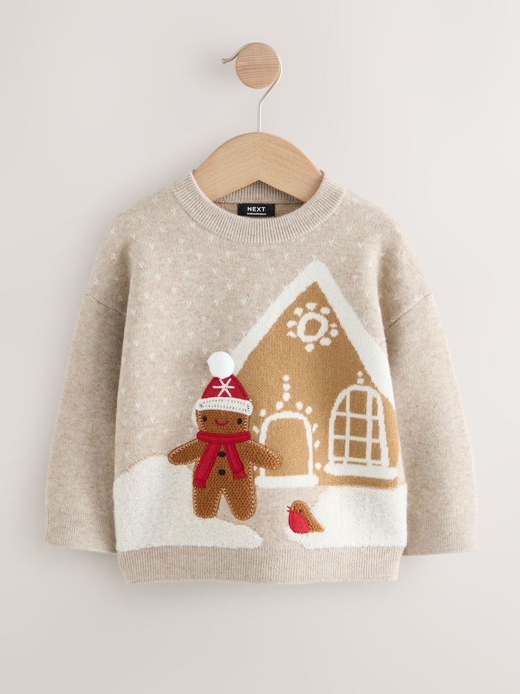Buy Neutral Gingerbread House Knitted Christmas Jumper (3mths-7yrs