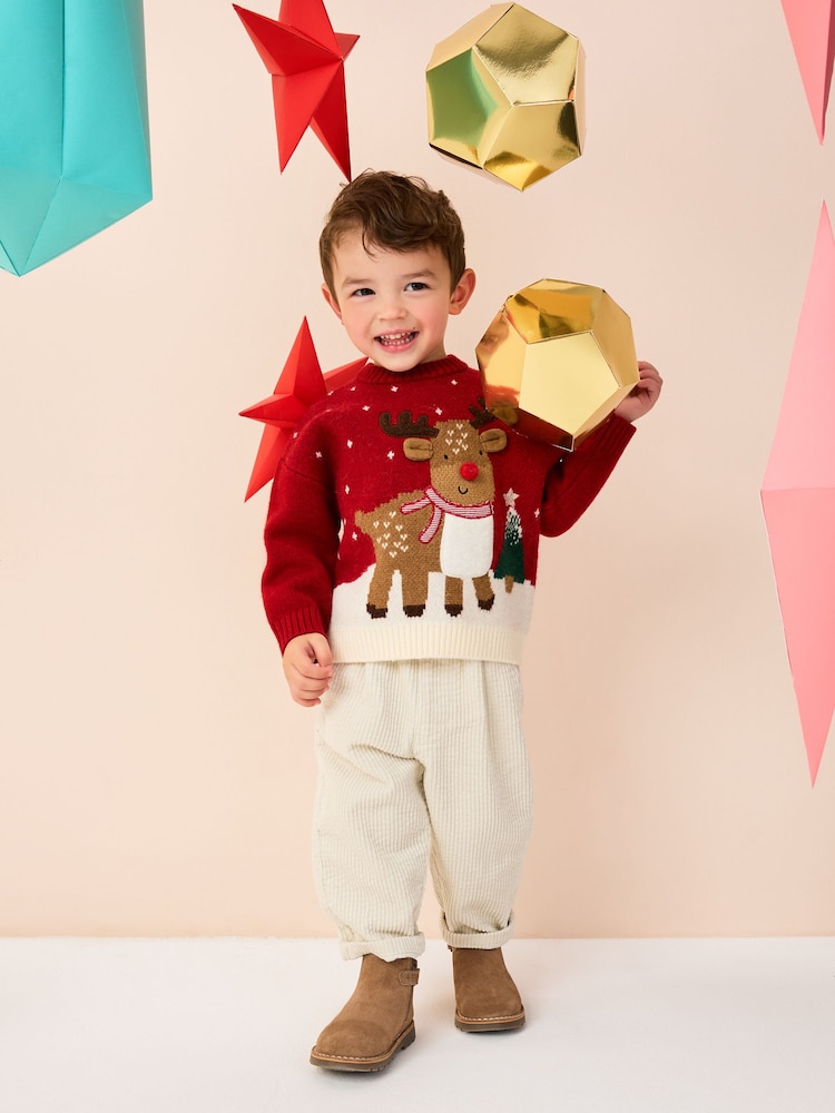 Bright Red Reindeer Knitted Christmas Jumper (3mths-7yrs) - Image 2 of 7