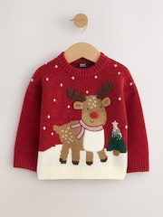 Bright Red Reindeer Knitted Christmas Jumper (3mths-7yrs) - Image 5 of 7
