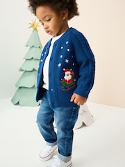 Navy Blue Pattern Christmas Cardigan (3mths-7yrs) - Image 1 of 9